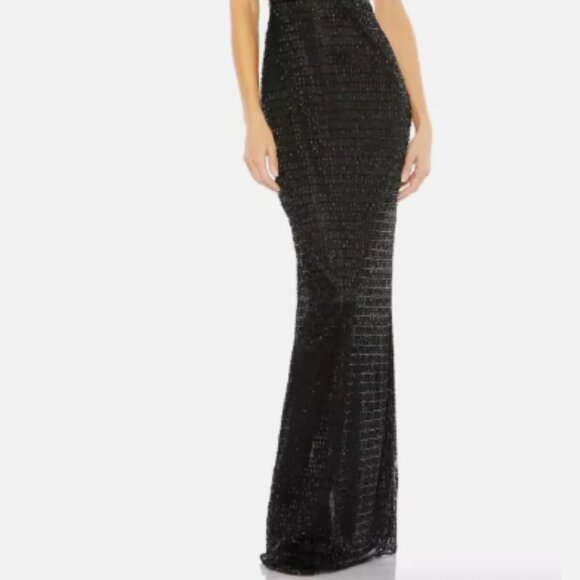MAC DUGGAL 5625 BEADED CAP SLEEVE V-NECK BLACK SEQUIN COLUMN GOWN sz 14 - Picture 4 of 5